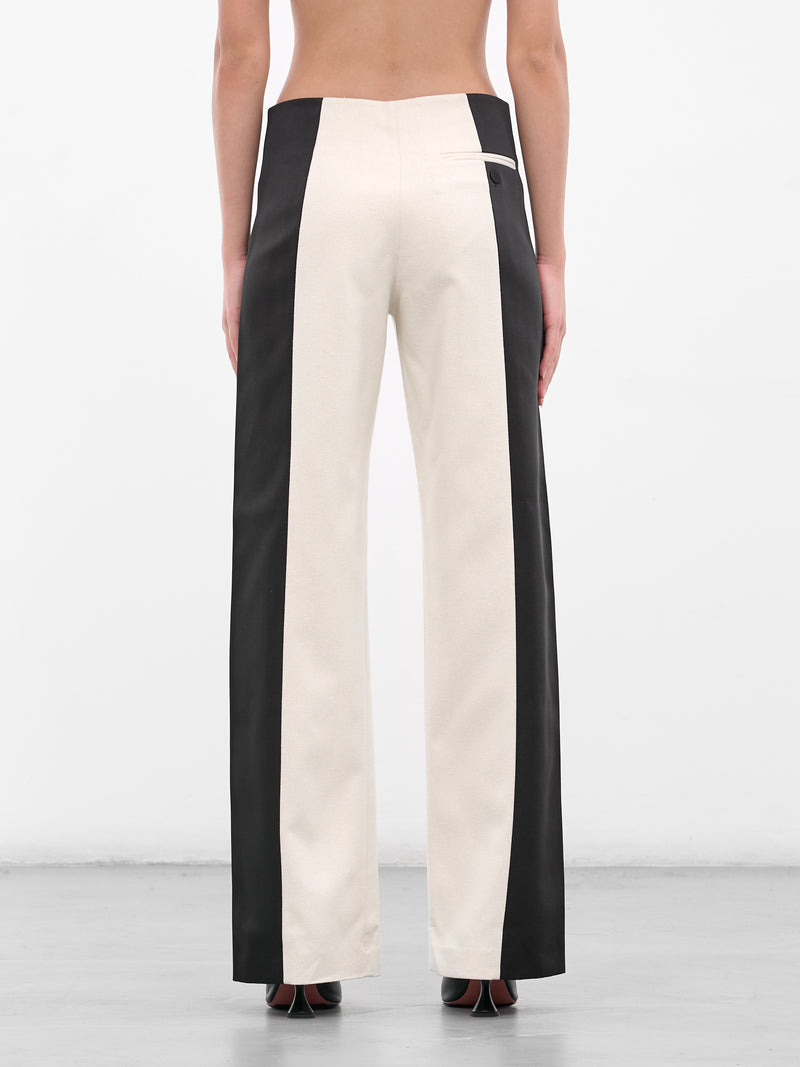 Tuxedo Contrast Silk Trousers (25025338-WHITE-BLACK)