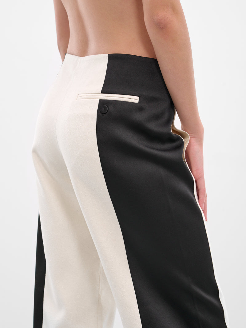 Tuxedo Contrast Silk Trousers (25025338-WHITE-BLACK)