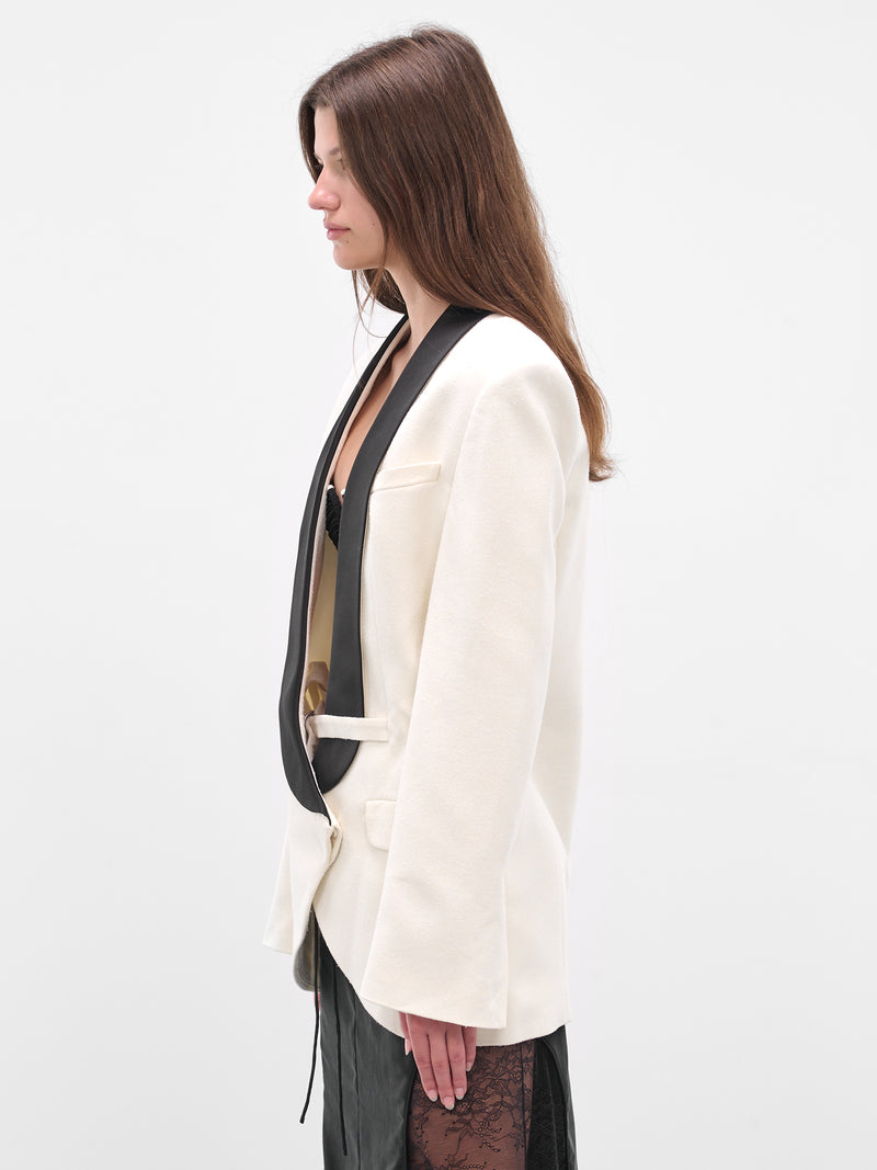 Tuxedo Contrast Silk Tailored Blazer (25026437-WHITE-BLACK)