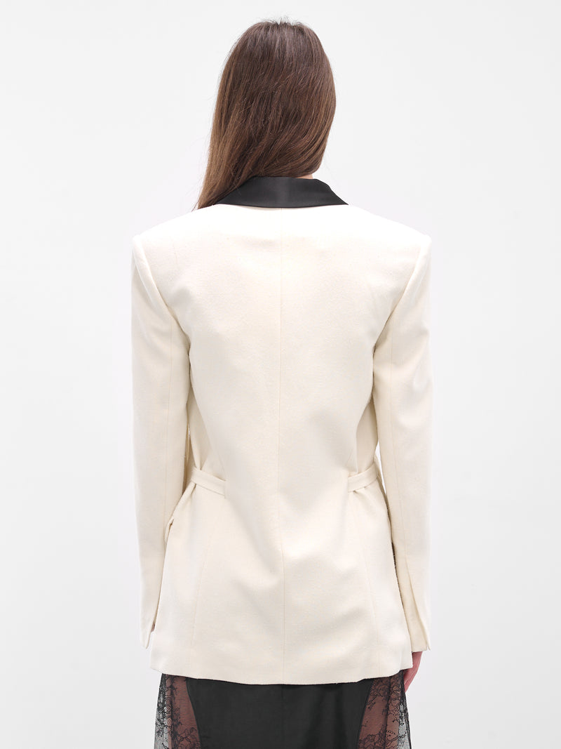 Tuxedo Contrast Silk Tailored Blazer (25026437-WHITE-BLACK)