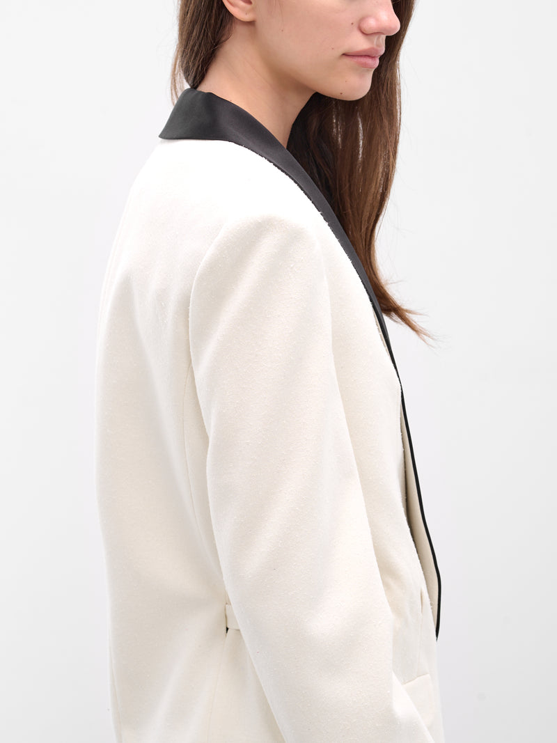 Tuxedo Contrast Silk Tailored Blazer (25026437-WHITE-BLACK)