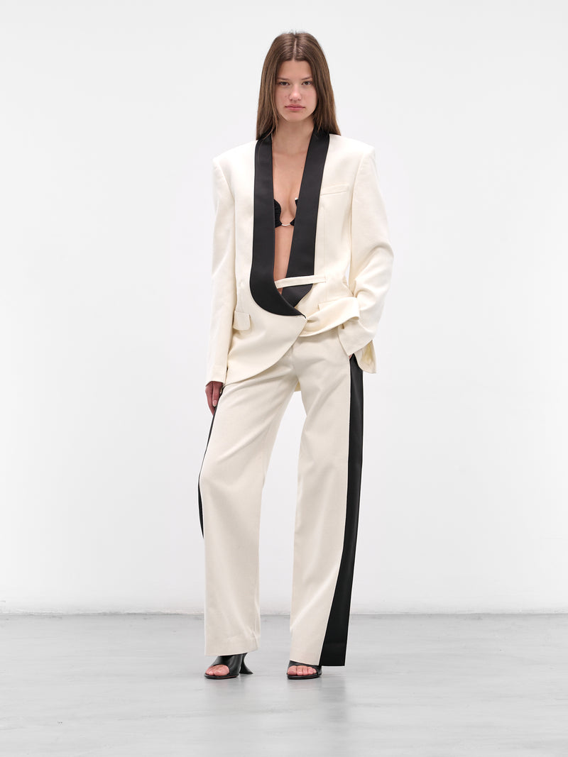 Tuxedo Contrast Silk Tailored Blazer (25026437-WHITE-BLACK)