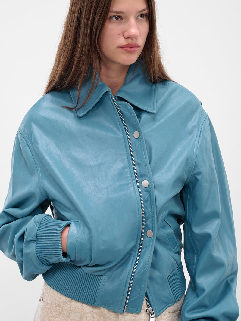 Blue Washed Lambskin Flight Bomber (25026590-LAKE)