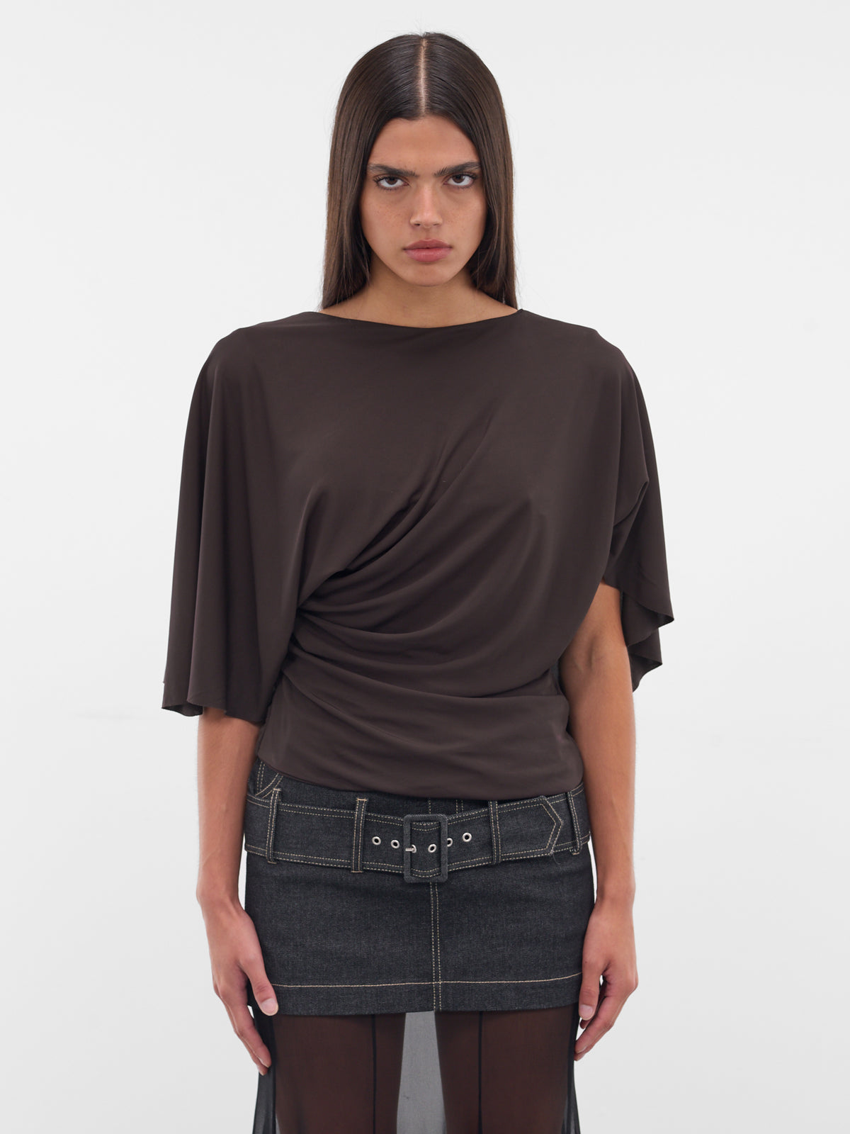 Brown Fluted Jersey Top (25031841-ESPRESSO)