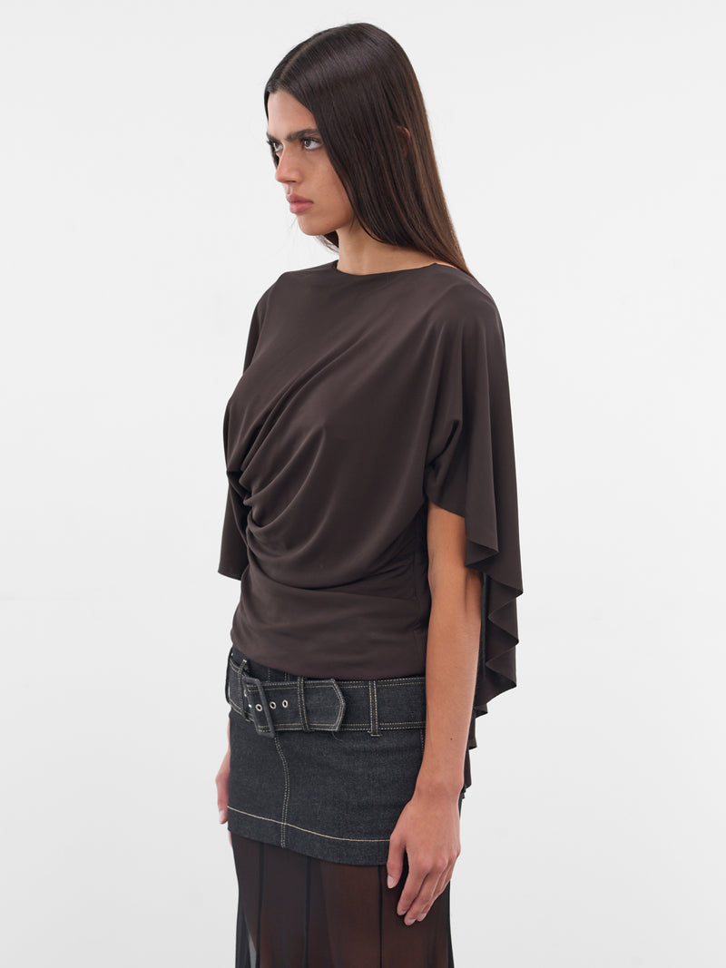 Brown Fluted Jersey Top (25031841-ESPRESSO)
