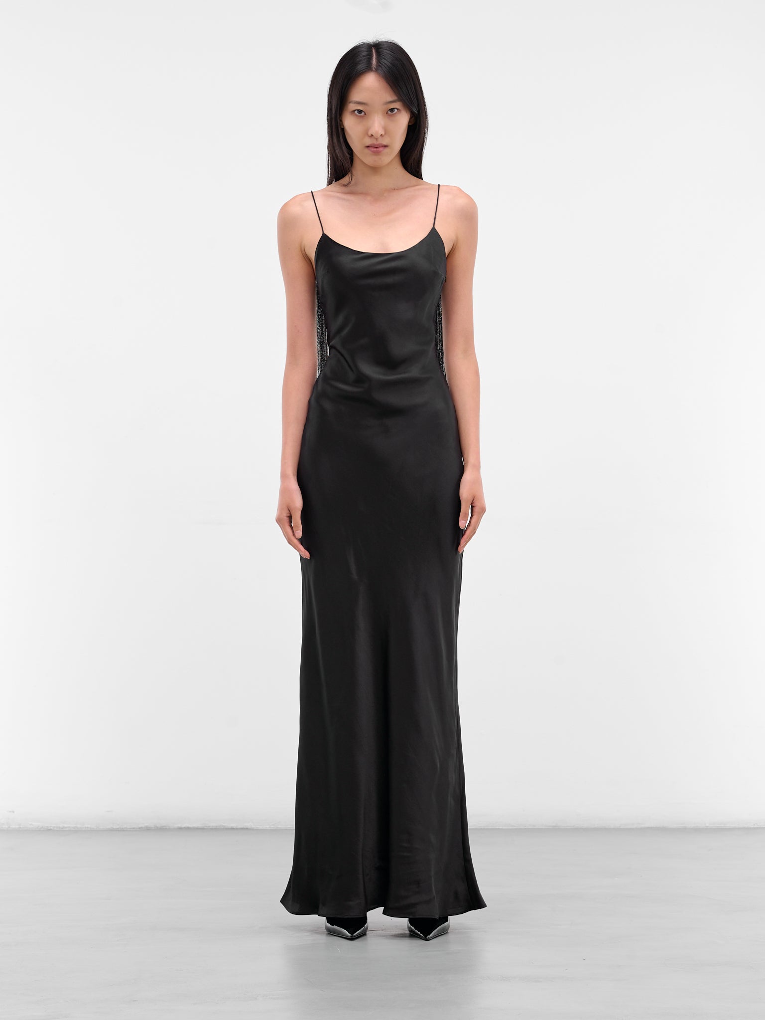 Black Silk Lattice Lace Gown (25033818-BLACK)