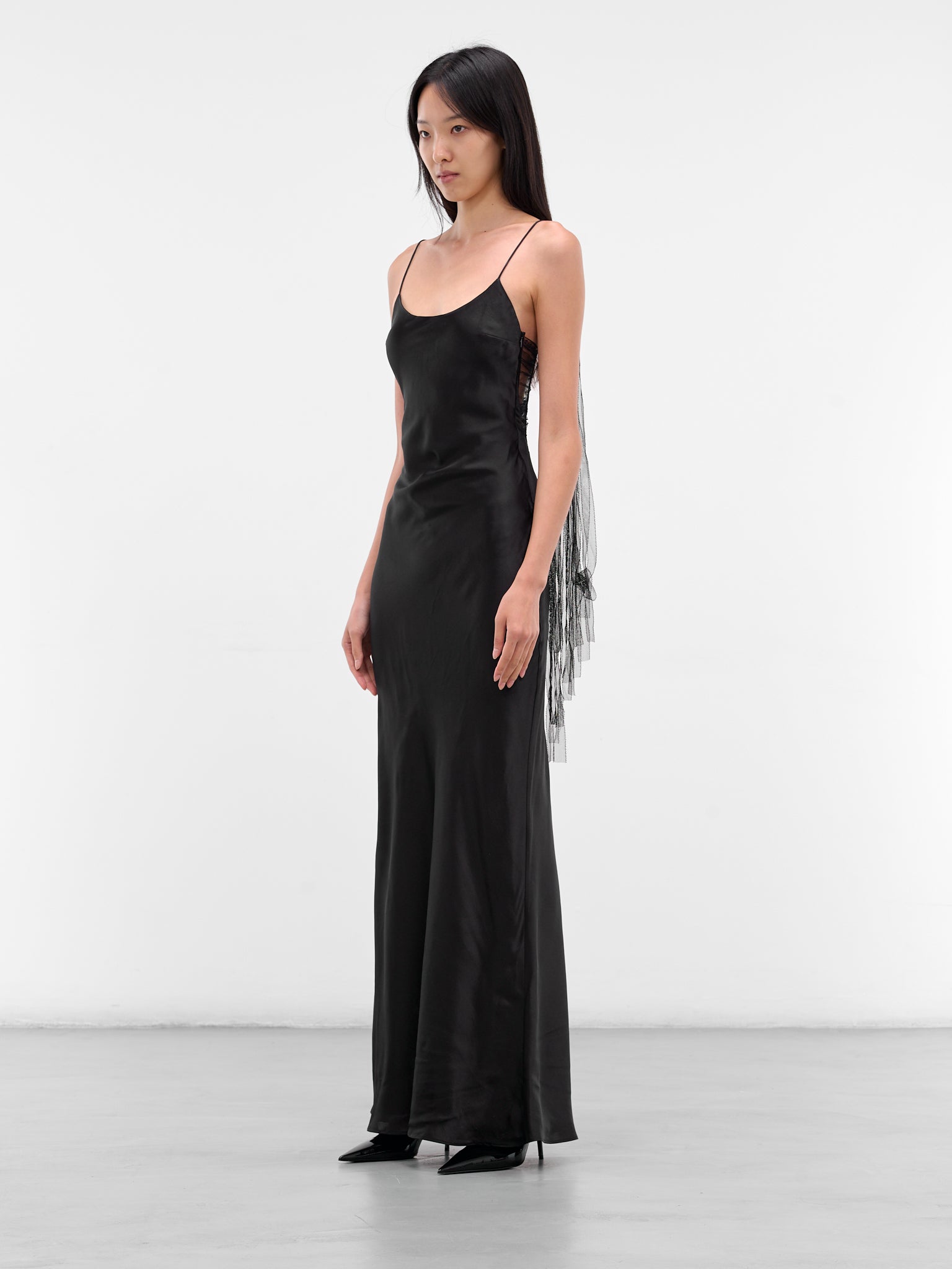 Black Silk Lattice Lace Gown (25033818-BLACK)