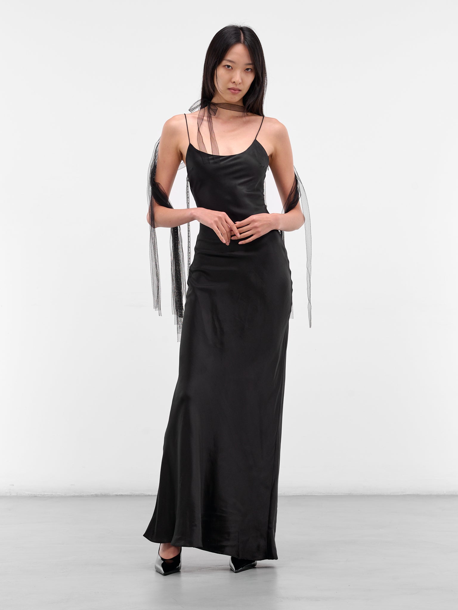Black Silk Lattice Lace Gown (25033818-BLACK)
