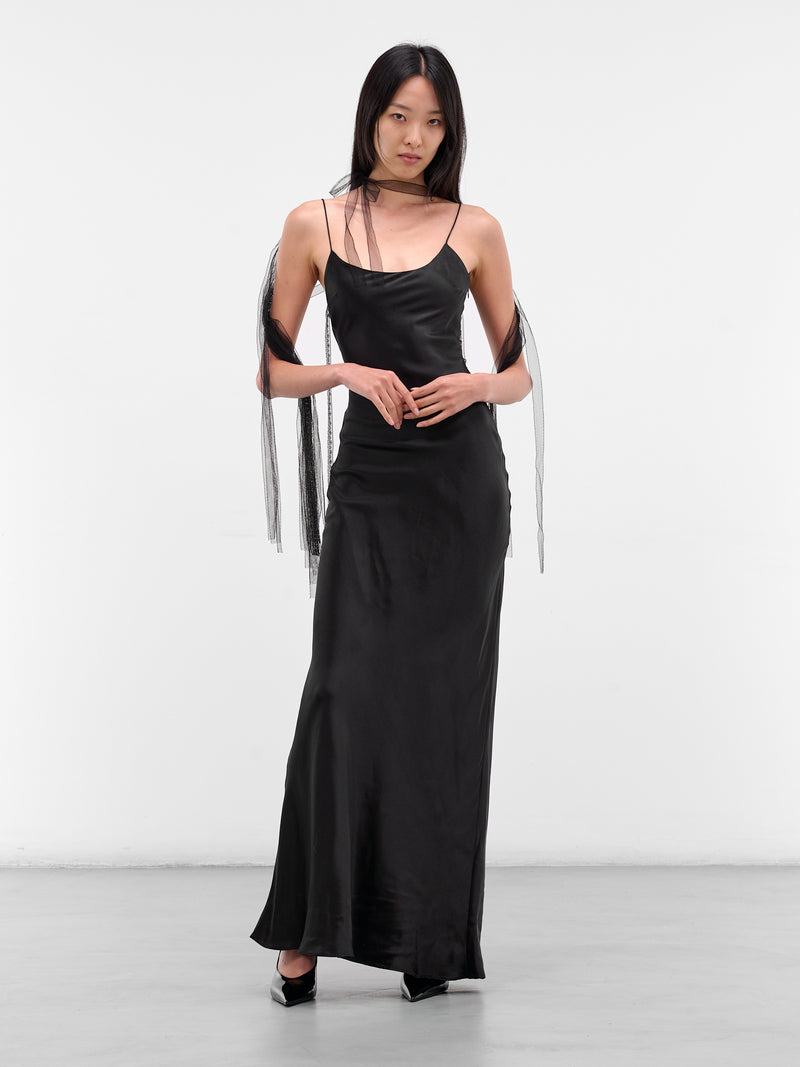 Black Silk Lattice Lace Gown (25033818-BLACK)