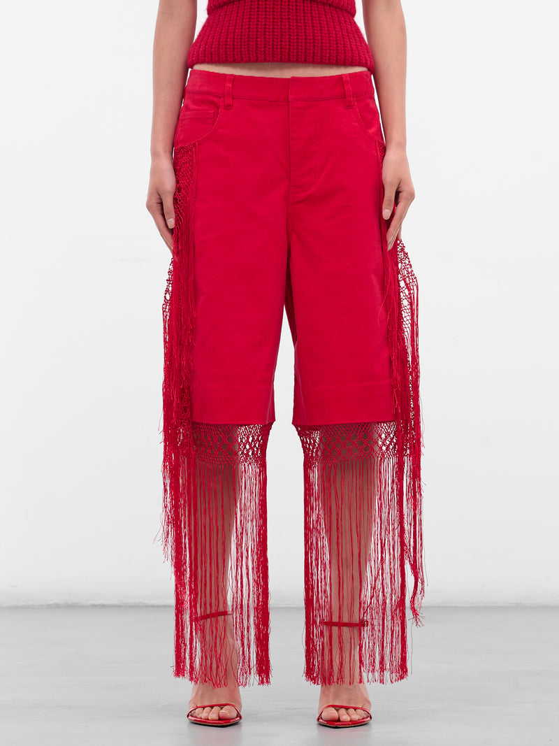 Red Macrame Fringed Corduroy Jeans (25035923-CRANBERRY)