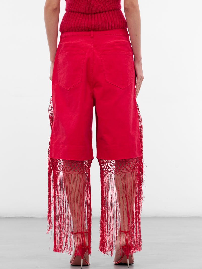 Red Macrame Fringed Corduroy Jeans (25035923-CRANBERRY)