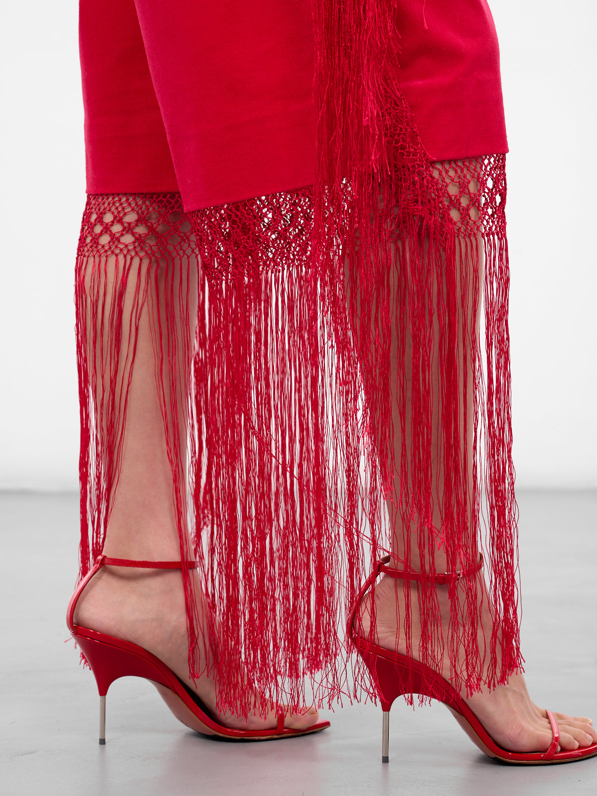 Red Macrame Fringed Corduroy Jeans (25035923-CRANBERRY)
