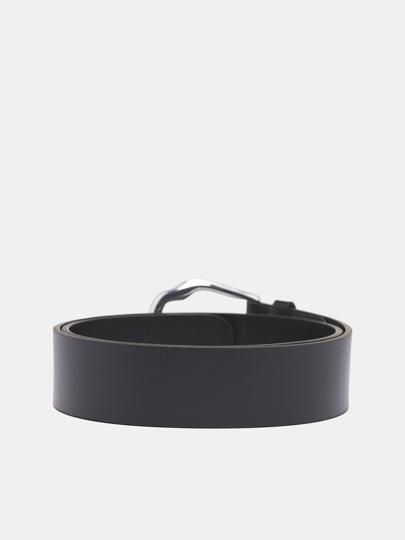 Black Leather Fender Buckle Belt (25038026-BLACK-SILVER)
