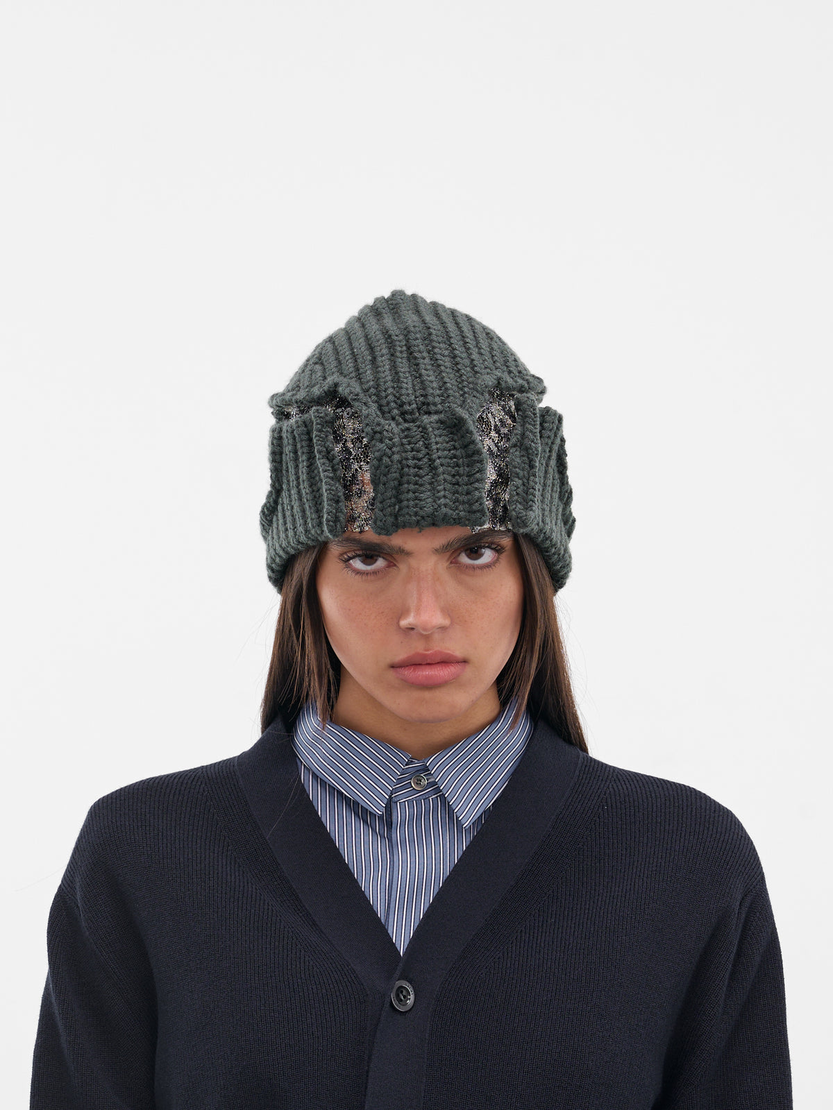 Gray Deconstructed Sequin Beanie (25038085-LIQUORICE-SILVER)