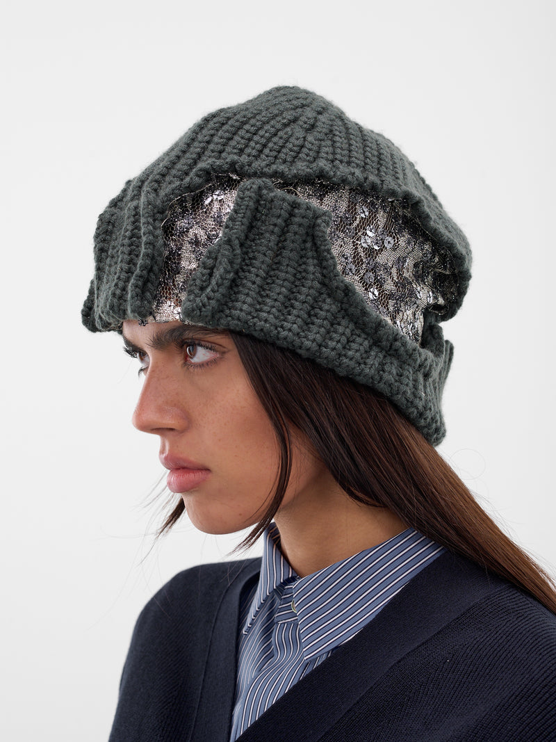 Gray Deconstructed Sequin Beanie (25038085-LIQUORICE-SILVER)
