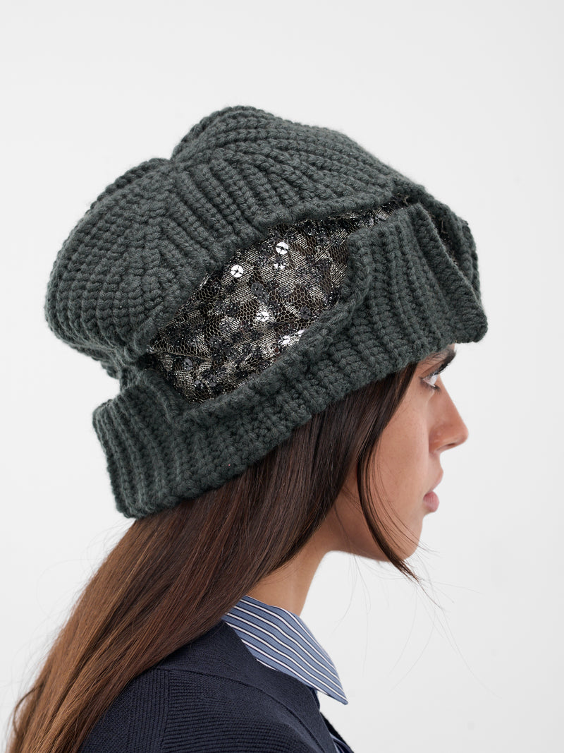Gray Deconstructed Sequin Beanie (25038085-LIQUORICE-SILVER)