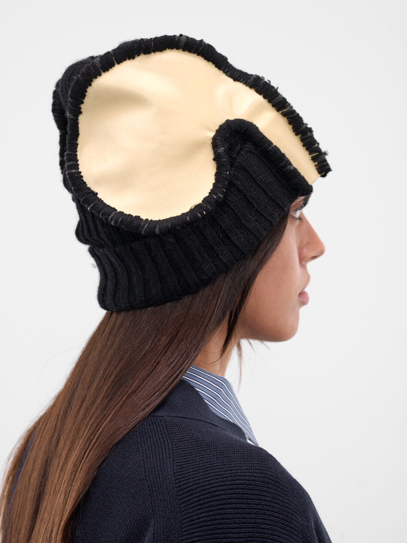 Black Deconstructed Satin Beanie (25038122-CUSTARD-BLACK)