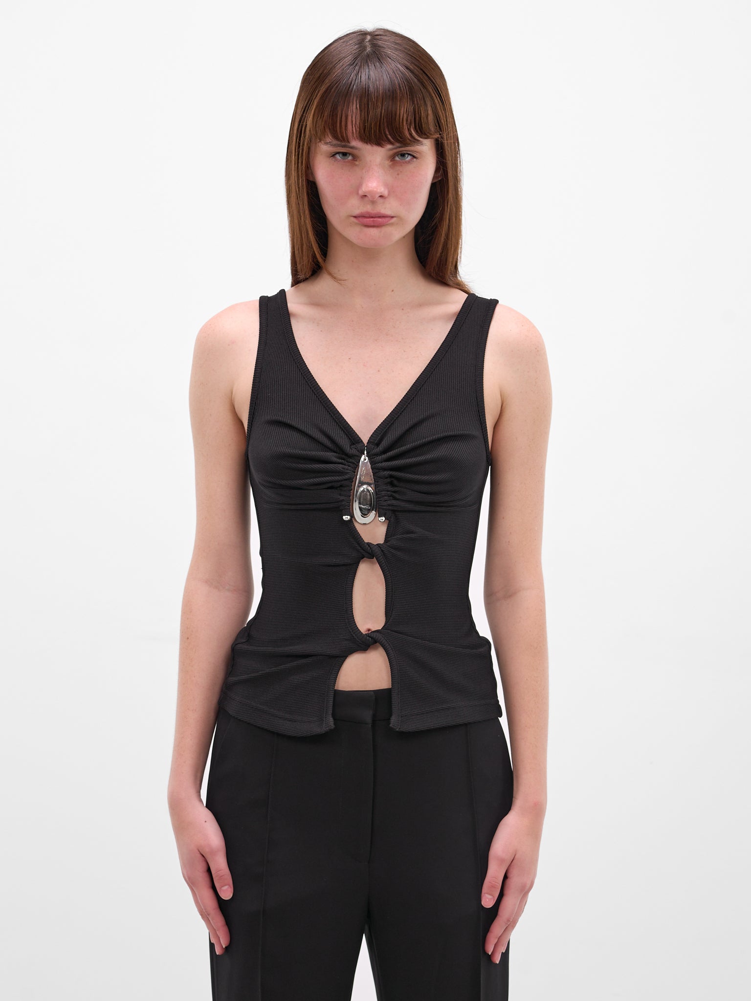 Black Stone Charm Cut-Out Top (25041333-BLACK)