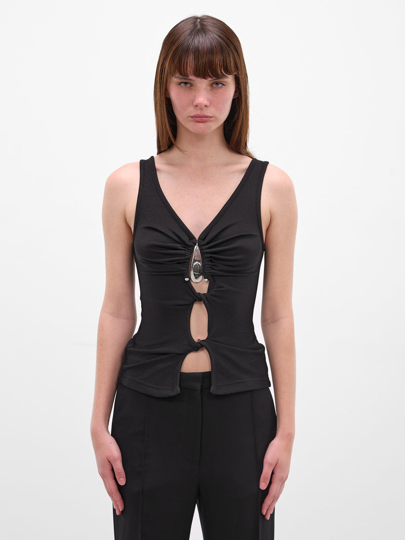 Black Stone Charm Cut-Out Top (25041333-BLACK)