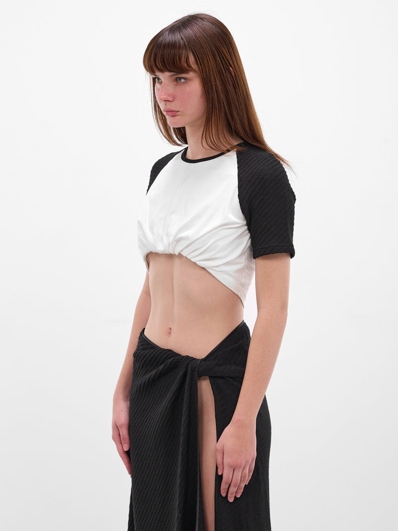 White Tucked Crop Ringer Tee (25041549-BLACK-WHITE)