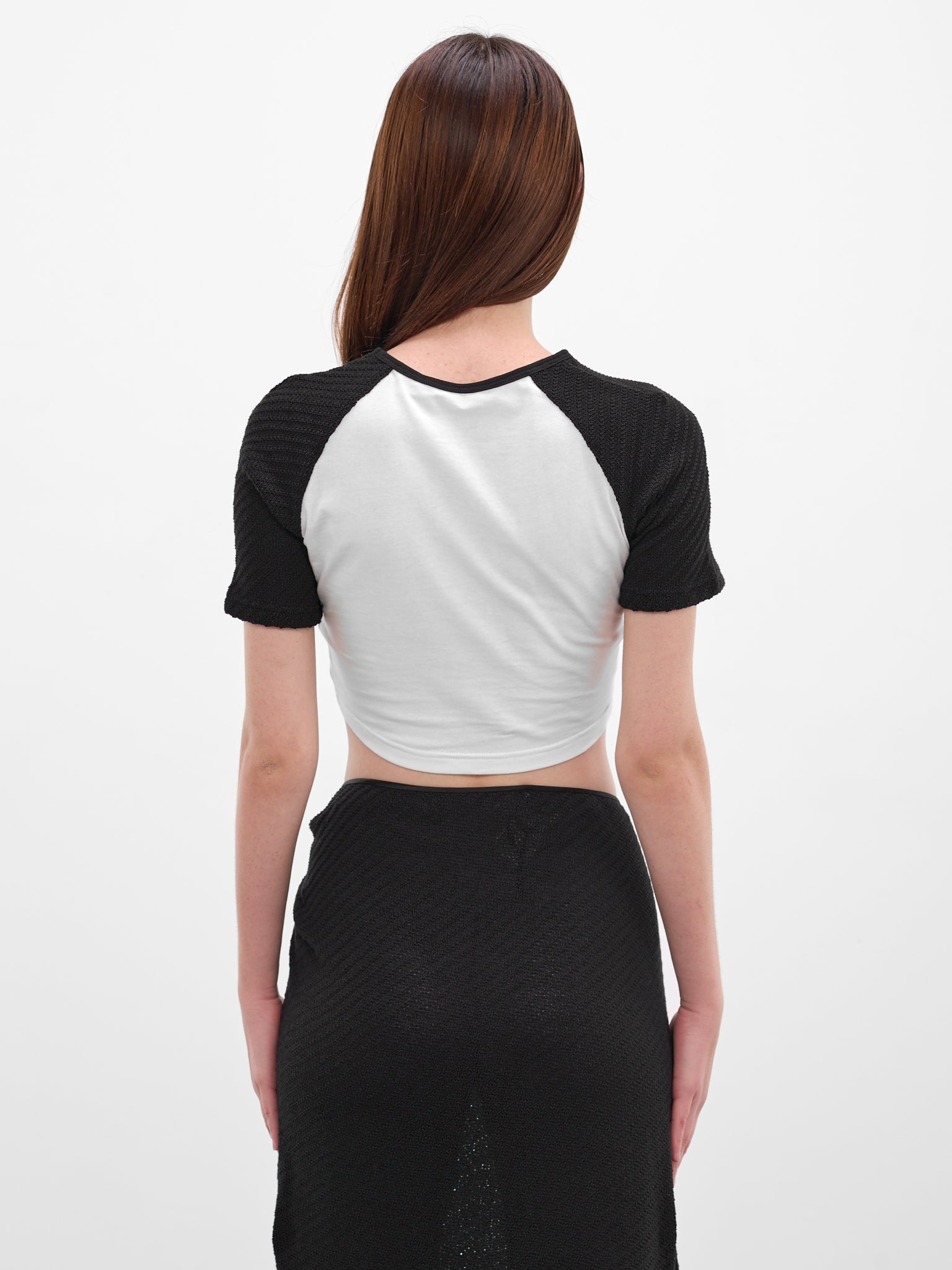 White Tucked Crop Ringer Tee (25041549-BLACK-WHITE)