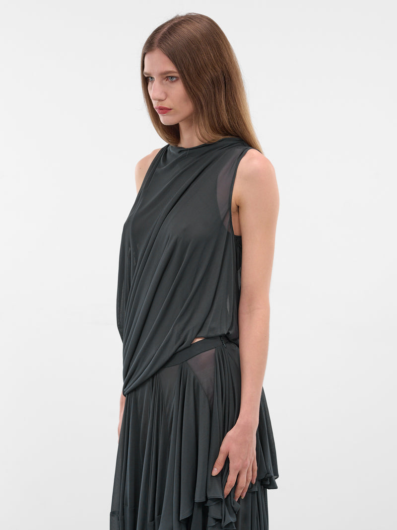 Licorice Draped Silk Asymmetric Top (25041850-LIQUORICE)