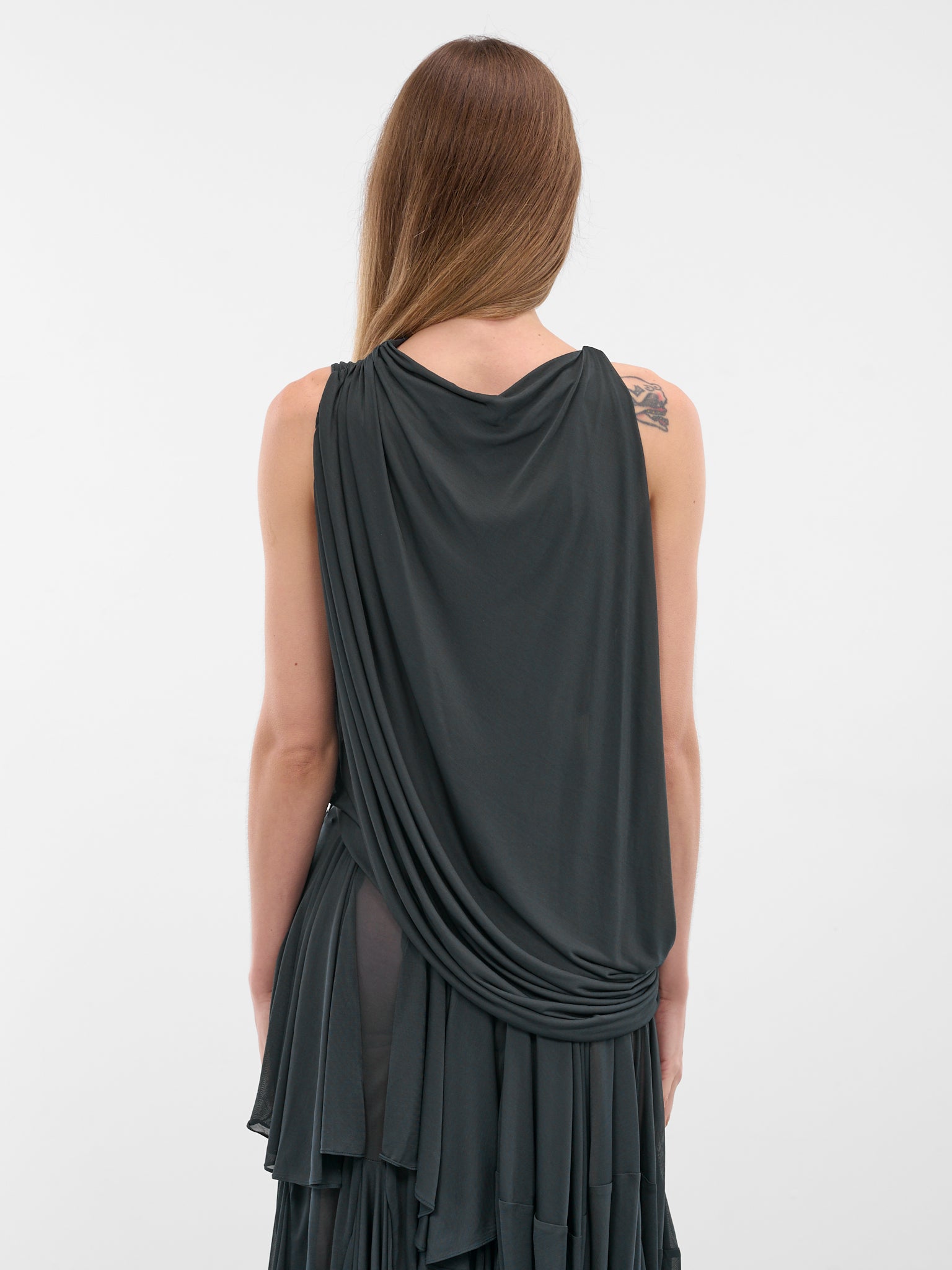 Licorice Draped Silk Asymmetric Top (25041850-LIQUORICE)