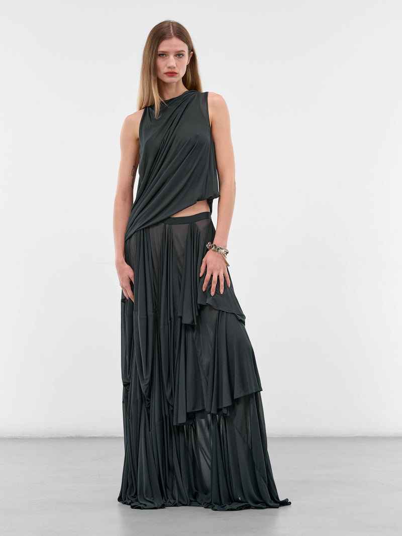 Licorice Draped Silk Asymmetric Top (25041850-LIQUORICE)