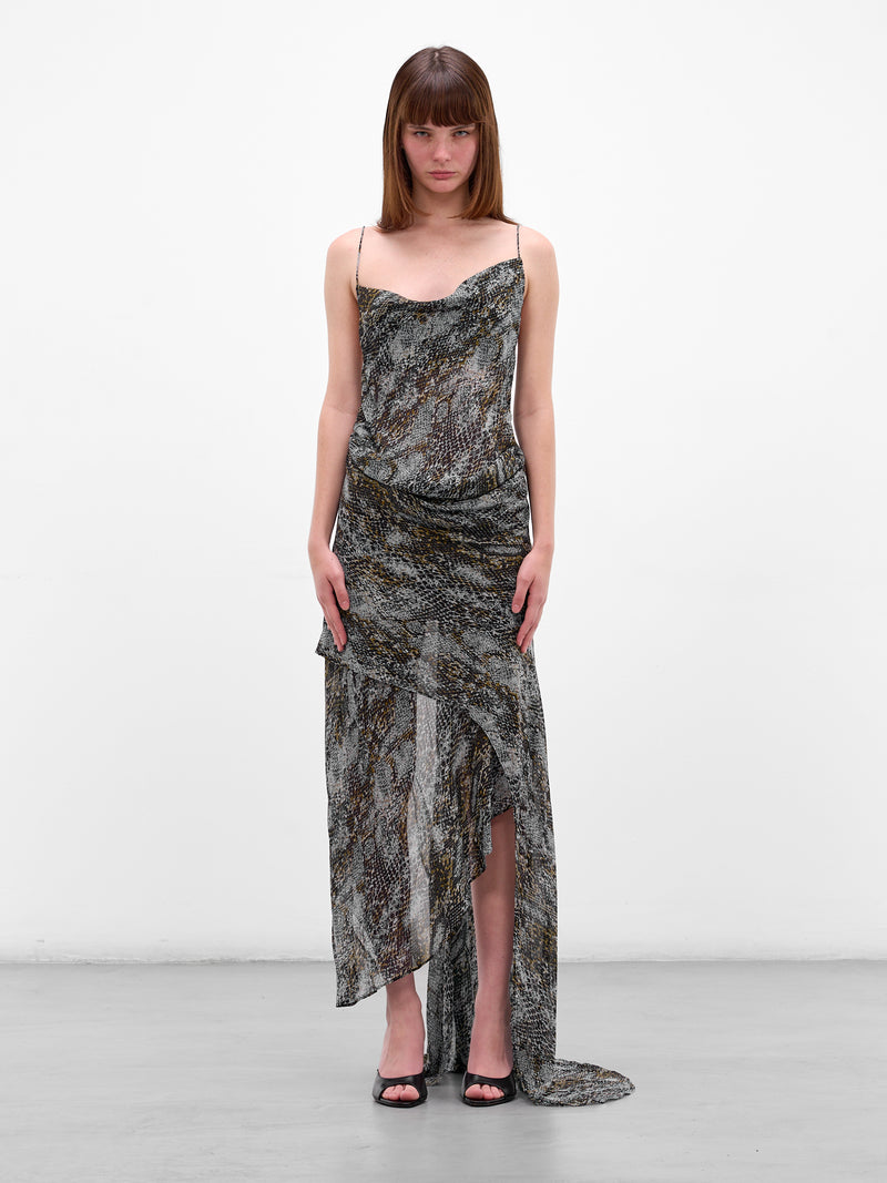 Serpent Print Asymmetric Silk Dress (25043300-SERPENT)