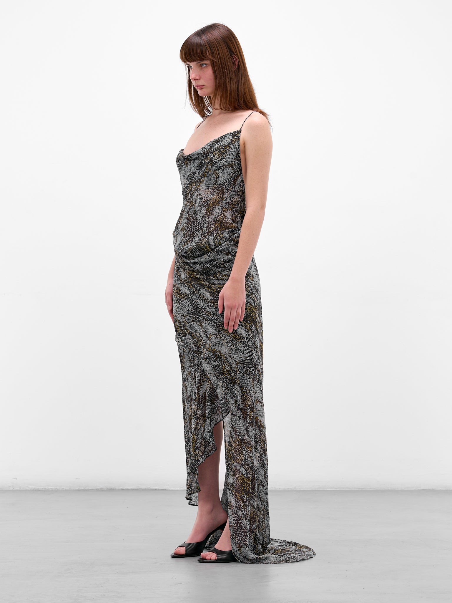 Serpent Print Asymmetric Silk Dress (25043300-SERPENT)