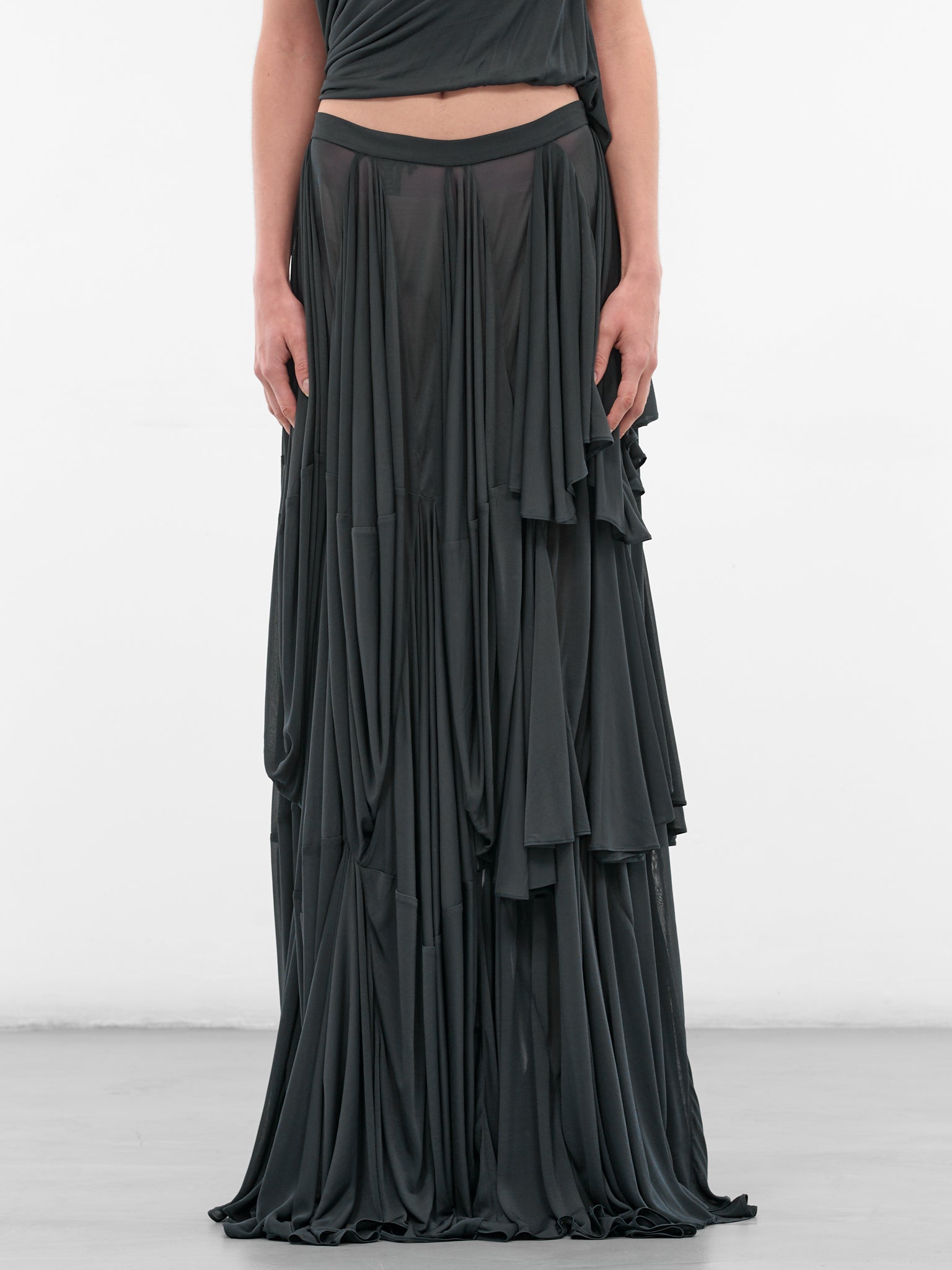 Licorice Cascading Panel Draped Skirt (25044848-LIQUORICE)