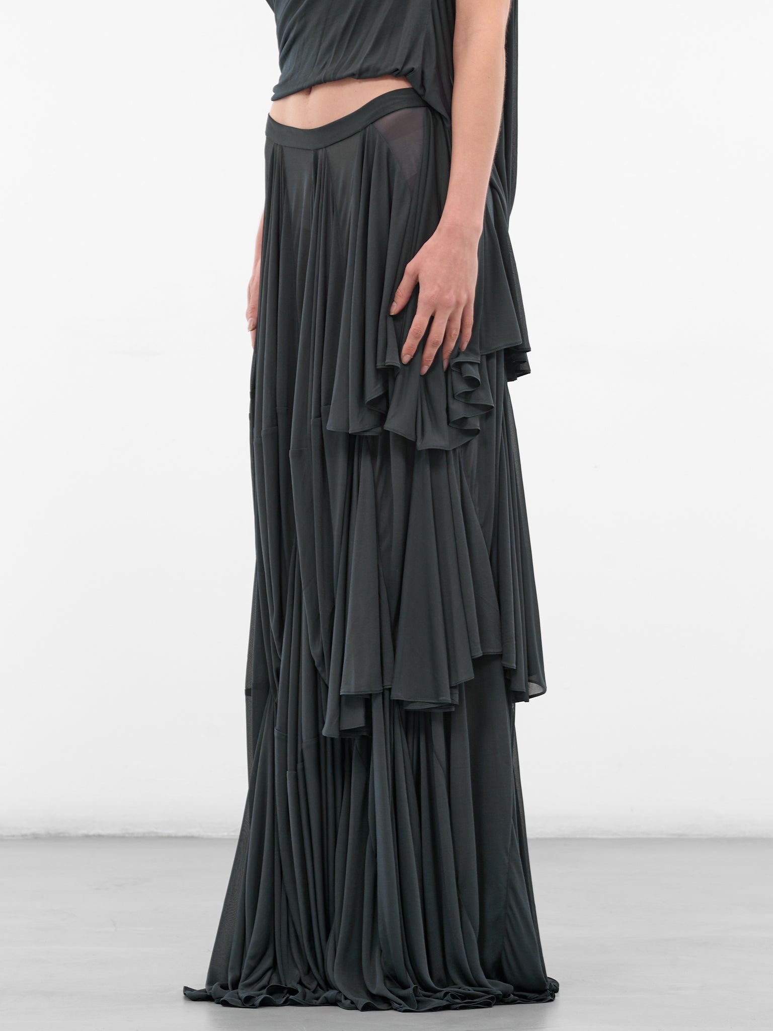Licorice Cascading Panel Draped Skirt (25044848-LIQUORICE)