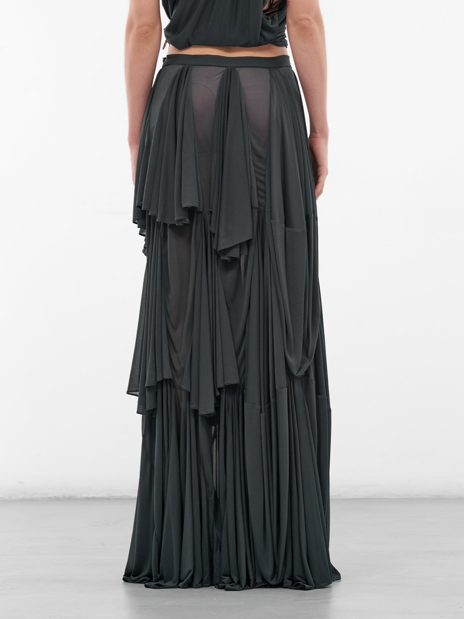 Licorice Cascading Panel Draped Skirt (25044848-LIQUORICE)