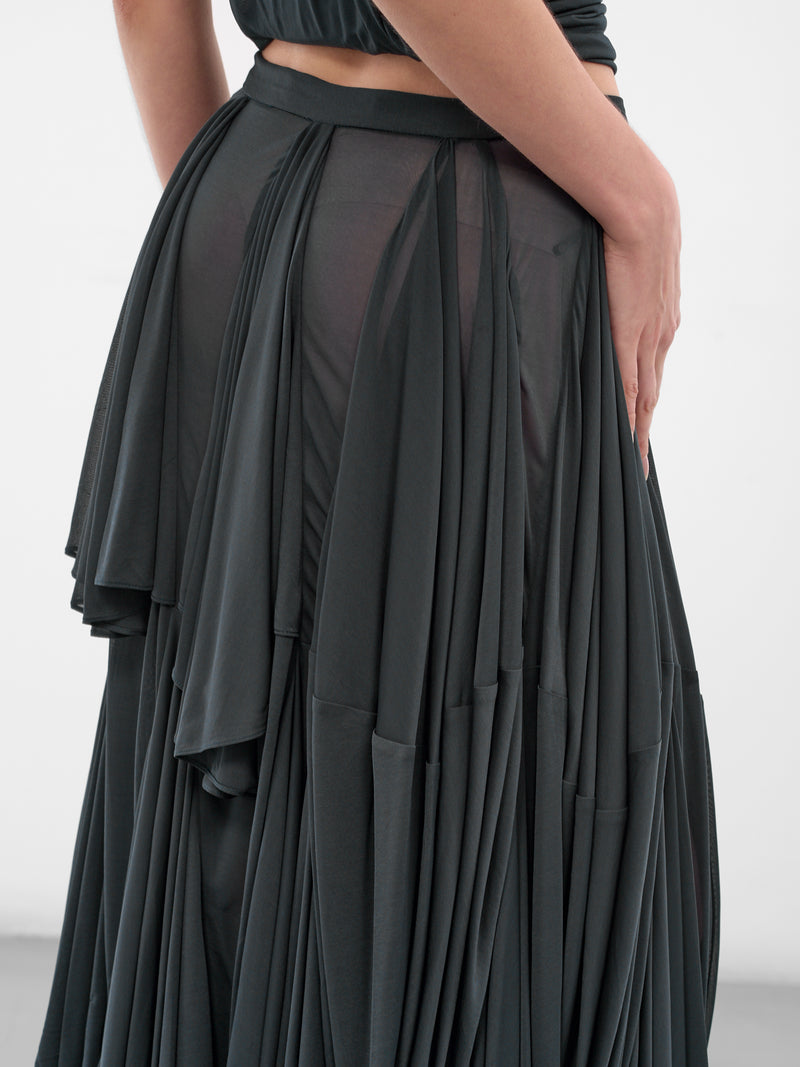 Licorice Cascading Panel Draped Skirt (25044848-LIQUORICE)