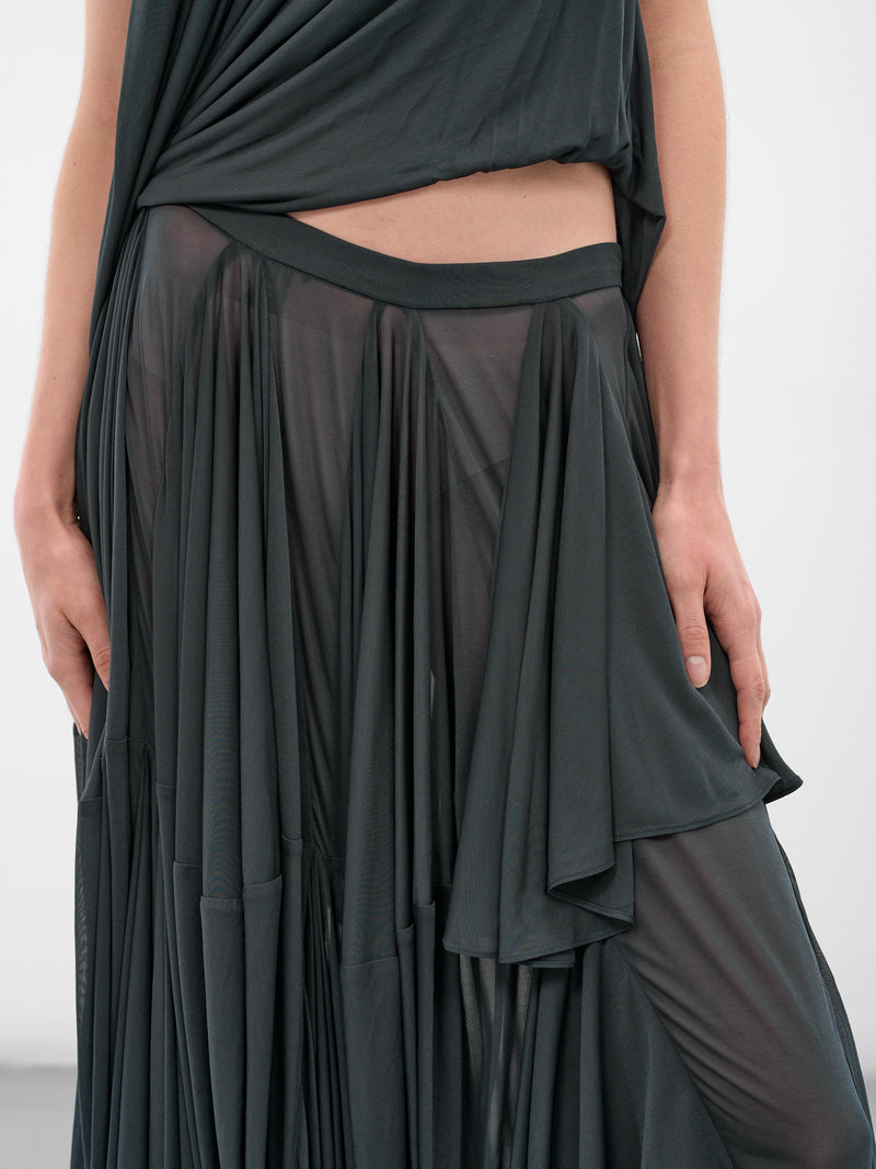 Licorice Cascading Panel Draped Skirt (25044848-LIQUORICE)