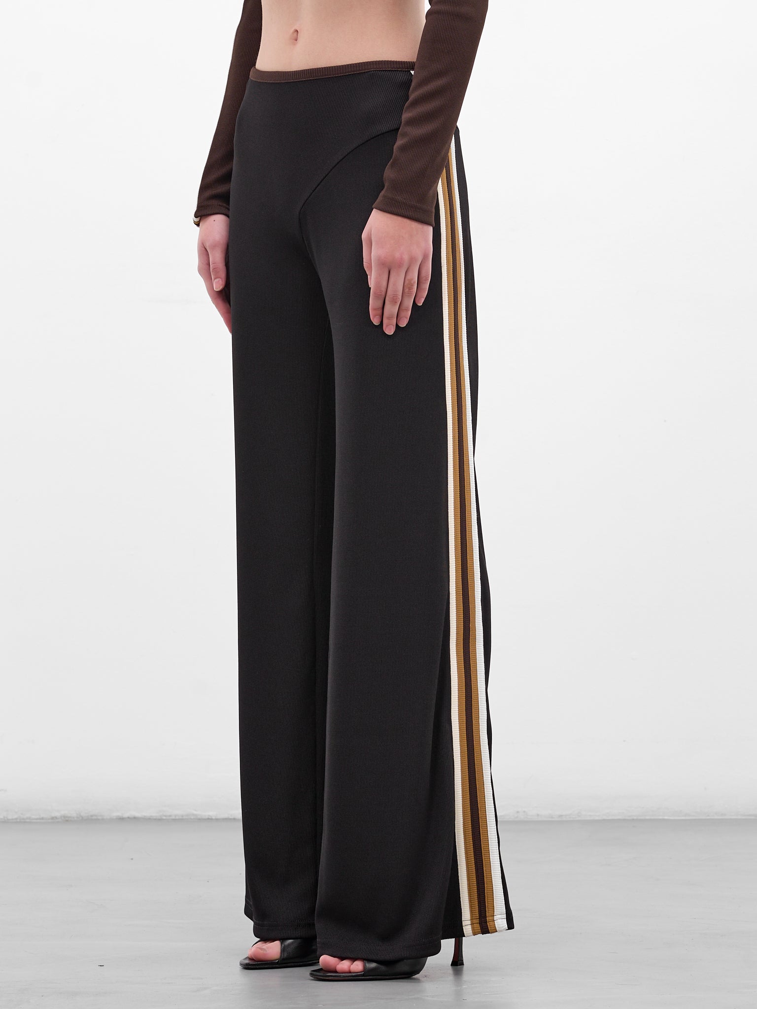 Black Piped Rib-Knit Wide Pants (25045284-BLACK-MULTI)