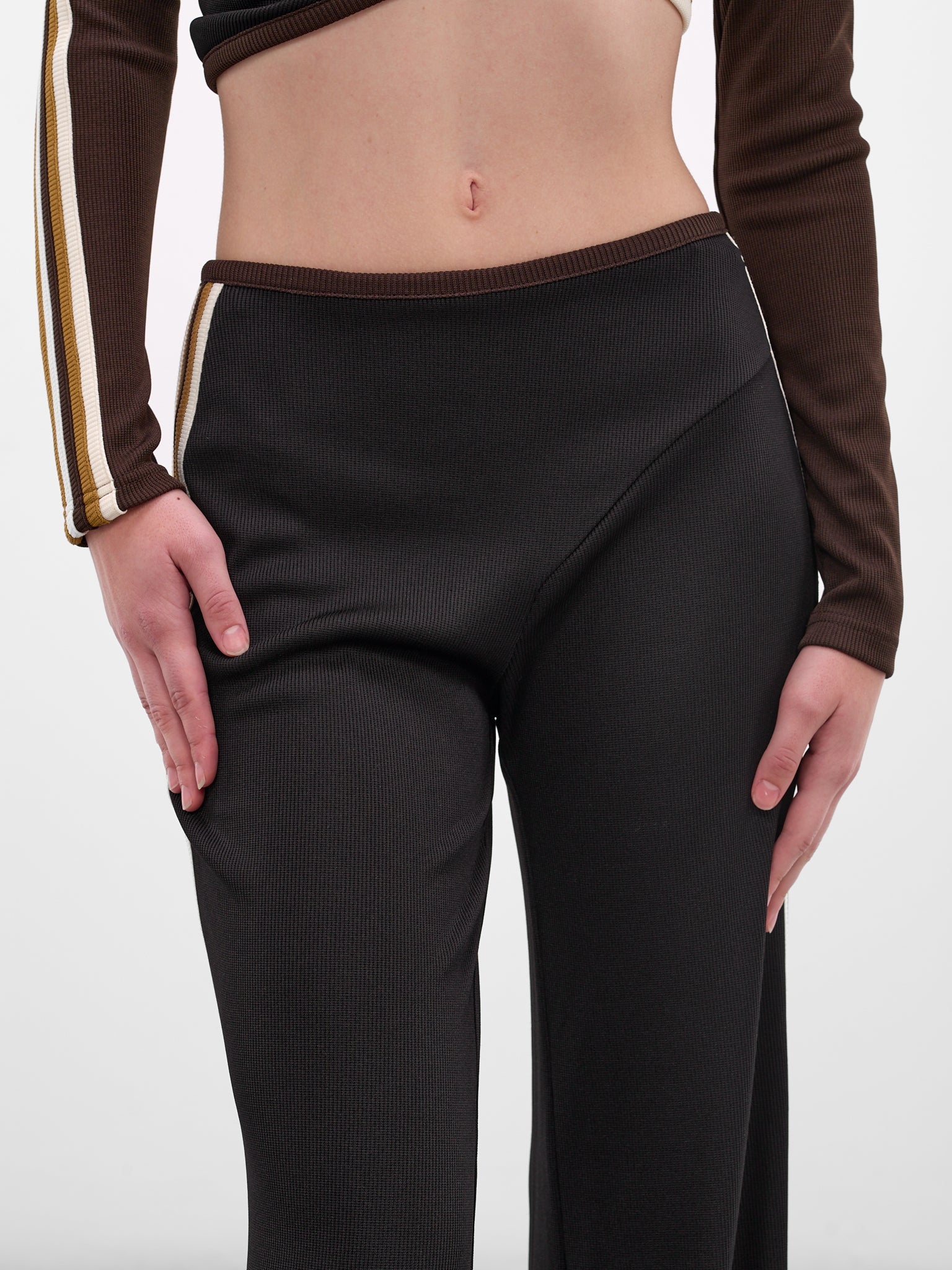 Black Piped Rib-Knit Wide Pants (25045284-BLACK-MULTI)