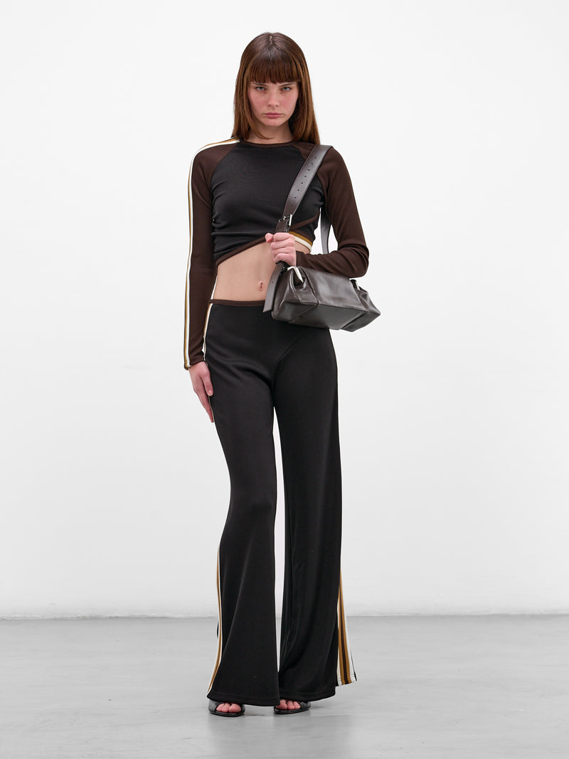 Black Piped Rib-Knit Wide Pants (25045284-BLACK-MULTI)