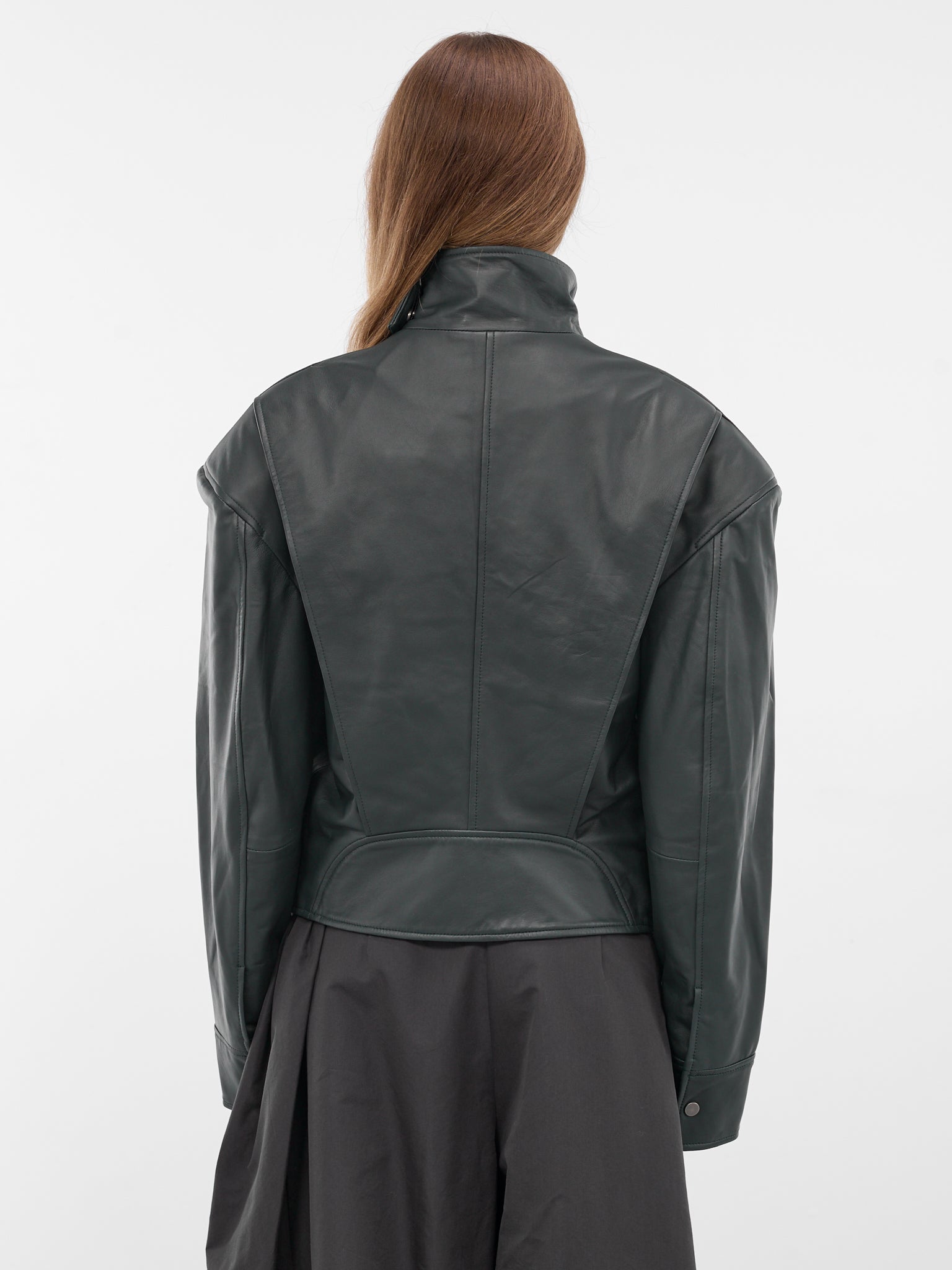 Licorice Lamb Leather Bomber Jacket (25046106-LIQUORICE)