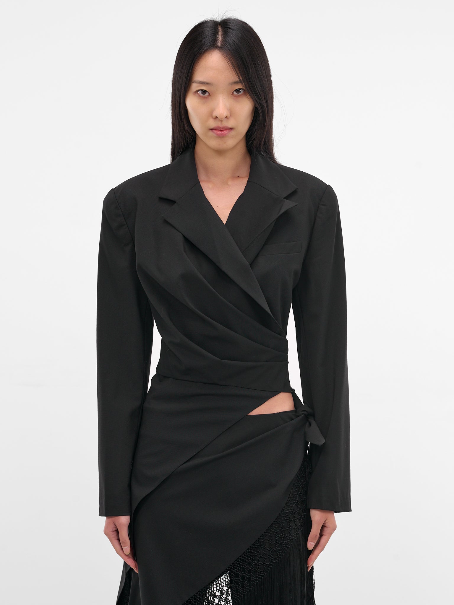 Black Unravel Macrame Blazer (25046787-BLACK)