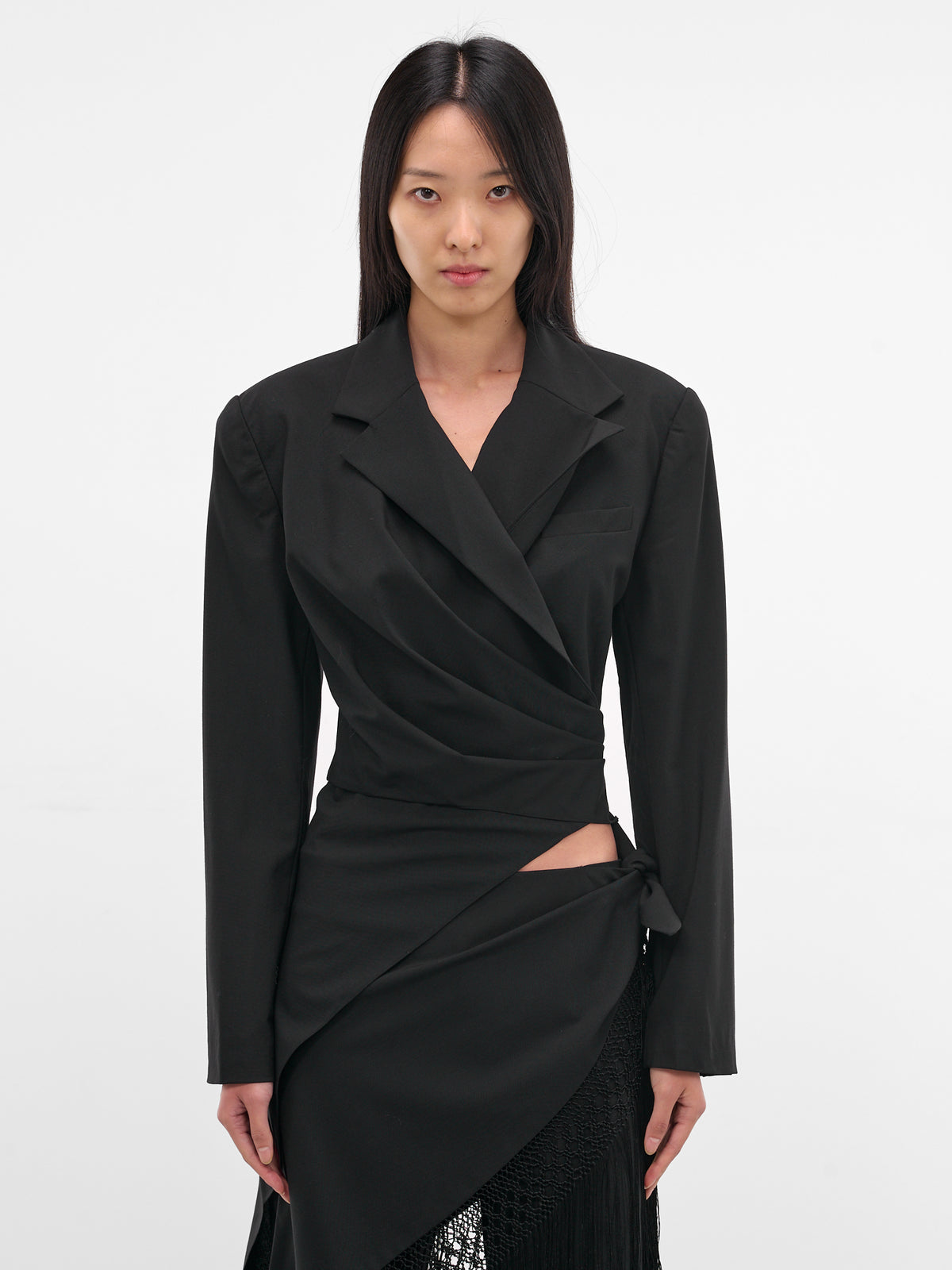 Black Unravel Macrame Blazer (25046787-BLACK)