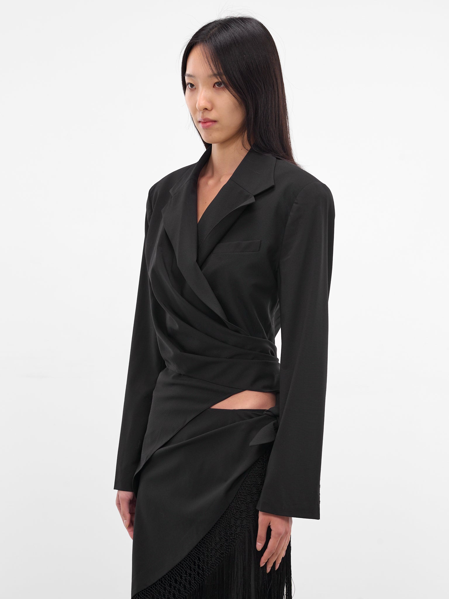 Black Unravel Macrame Blazer (25046787-BLACK)