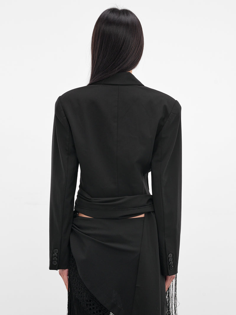 Black Unravel Macrame Blazer (25046787-BLACK)