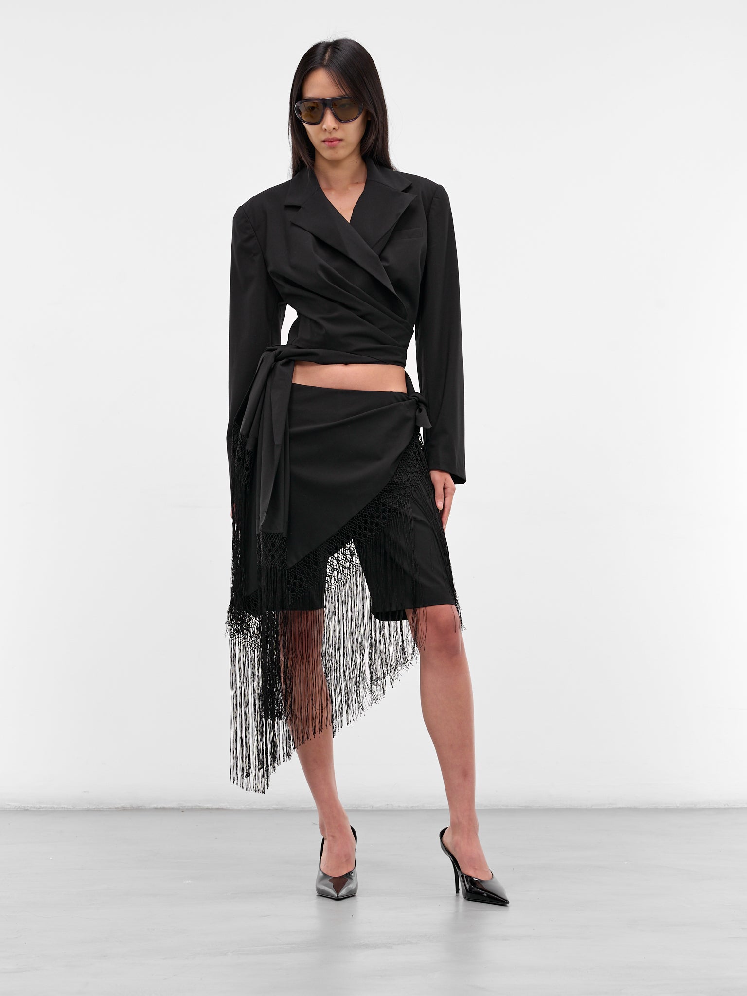 Black Unravel Macrame Wrap Shorts (25045786-BLACK)