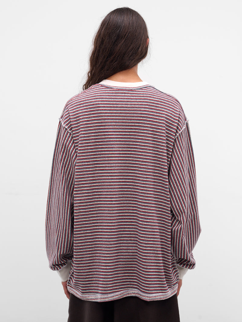 Striped Flower Applique Knit Sweater (252-MJP017F-BLUE)