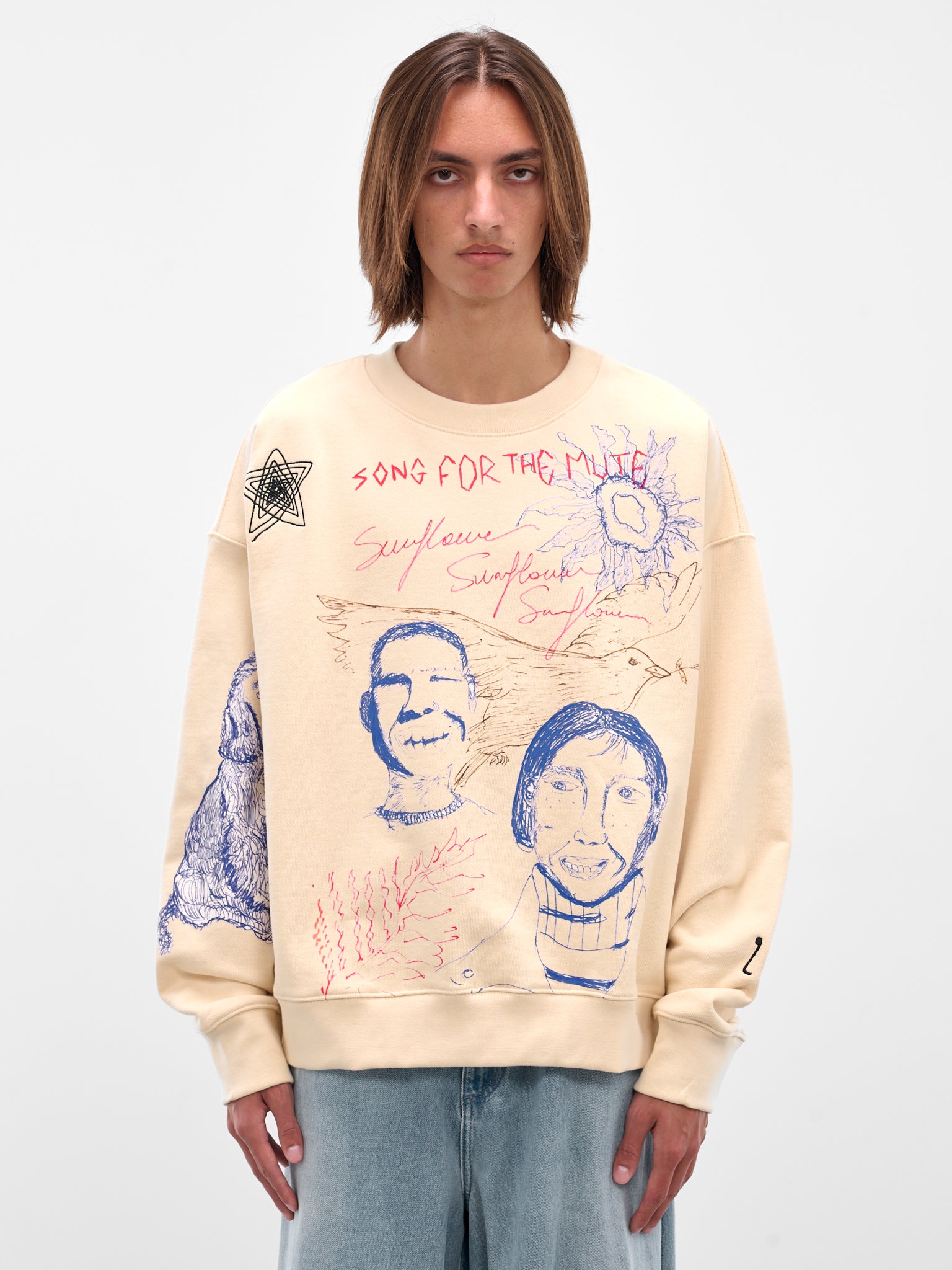 トップス Splatter Print Crewneck Sweatshirt Ivory 'Sketchbook' Graphic Crewneck Pullover (252-MJP029P9
