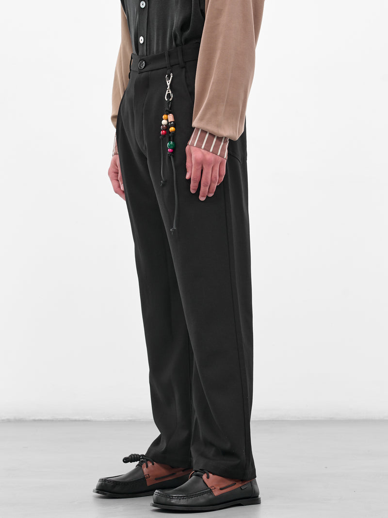 Black Gabardine Loose Pleated Trousers (252-MPT084-BLACK)