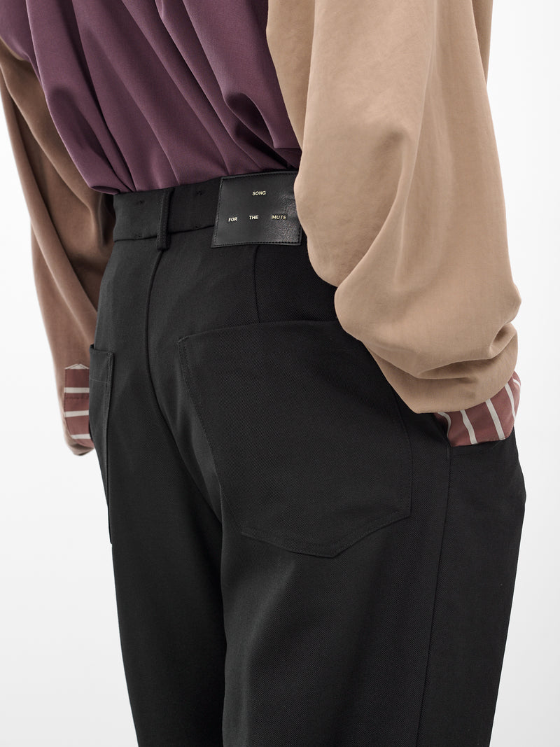 Black Gabardine Loose Pleated Trousers (252-MPT084-BLACK)
