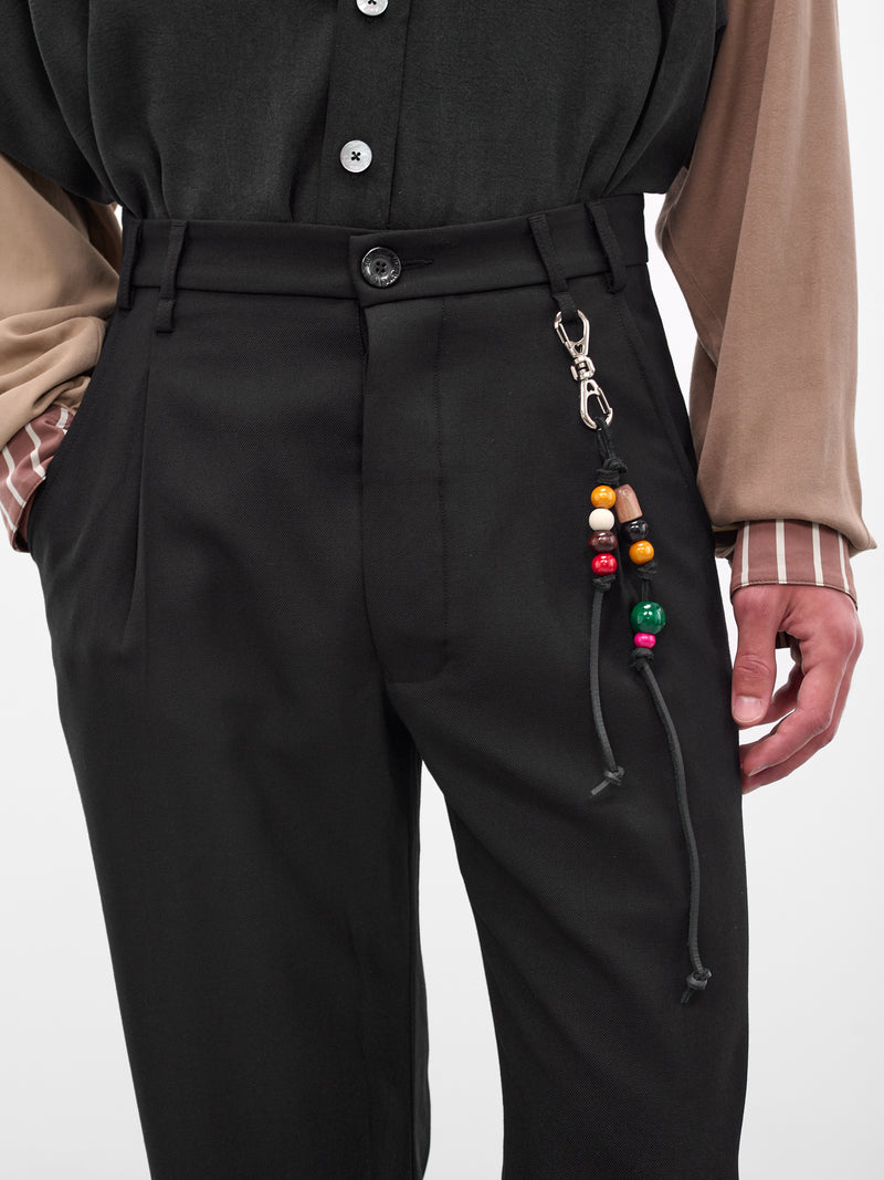 Black Gabardine Loose Pleated Trousers (252-MPT084-BLACK)