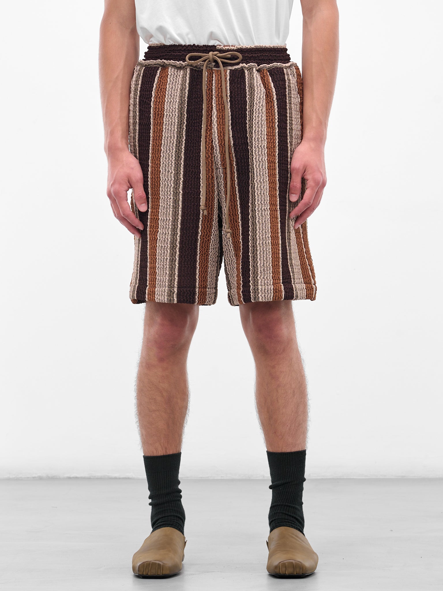 SONG FOR THE MUTE Striped Knit Shorts | H.Lorenzo - front